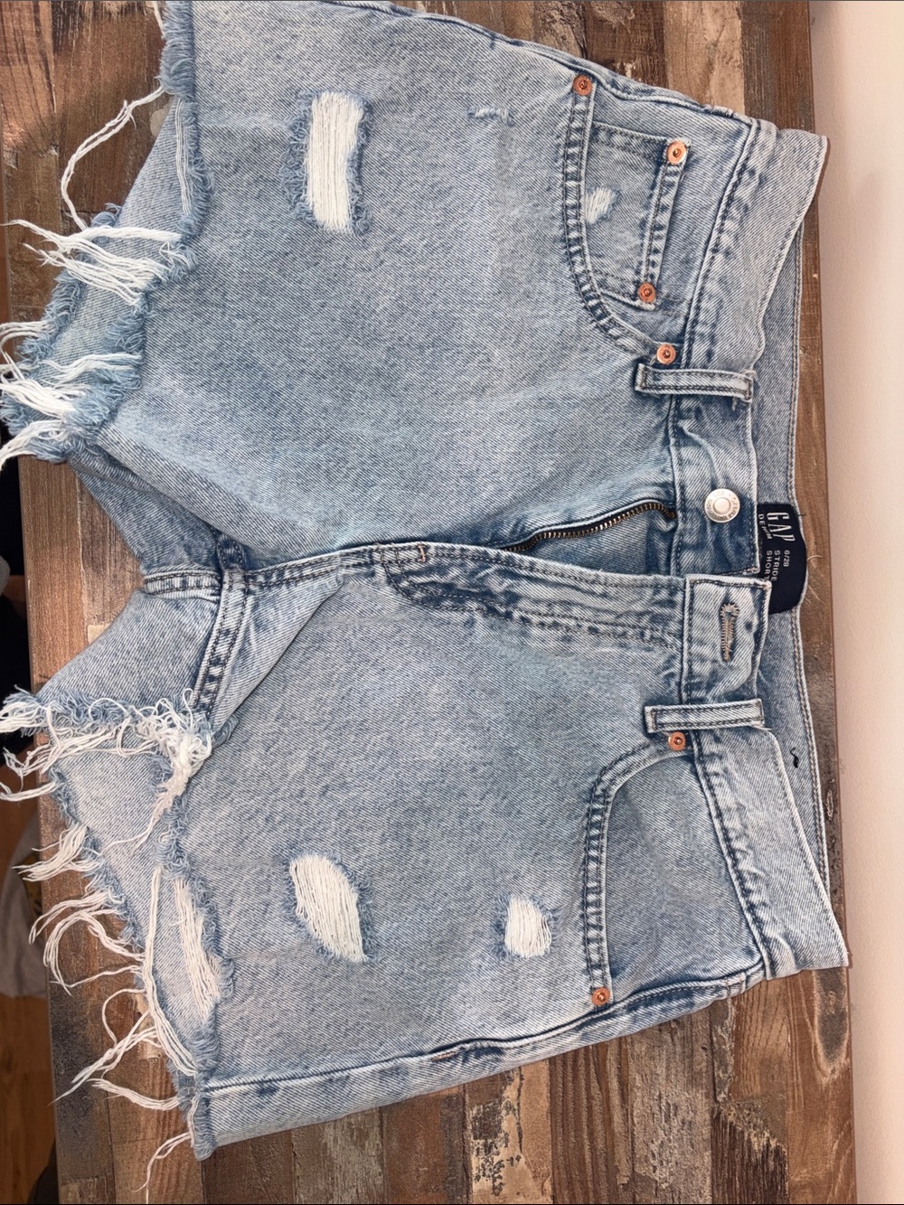GAP Light Blue High-Rise Distressed Denim Shorts